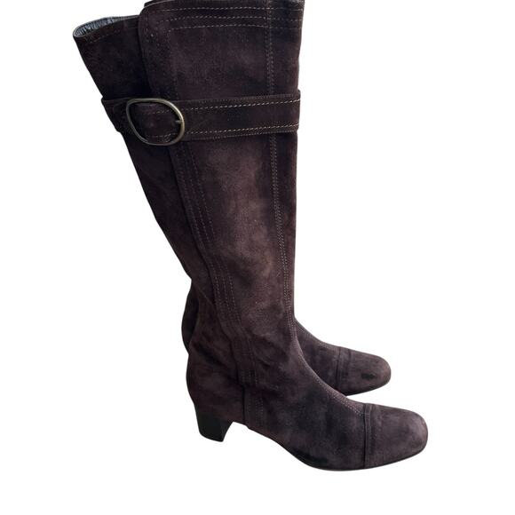 Cole Haan Boots Women Size 8.5 B Brown Suede Buckle Waterproof Heeled Knee Boots - Picture 4 of 16